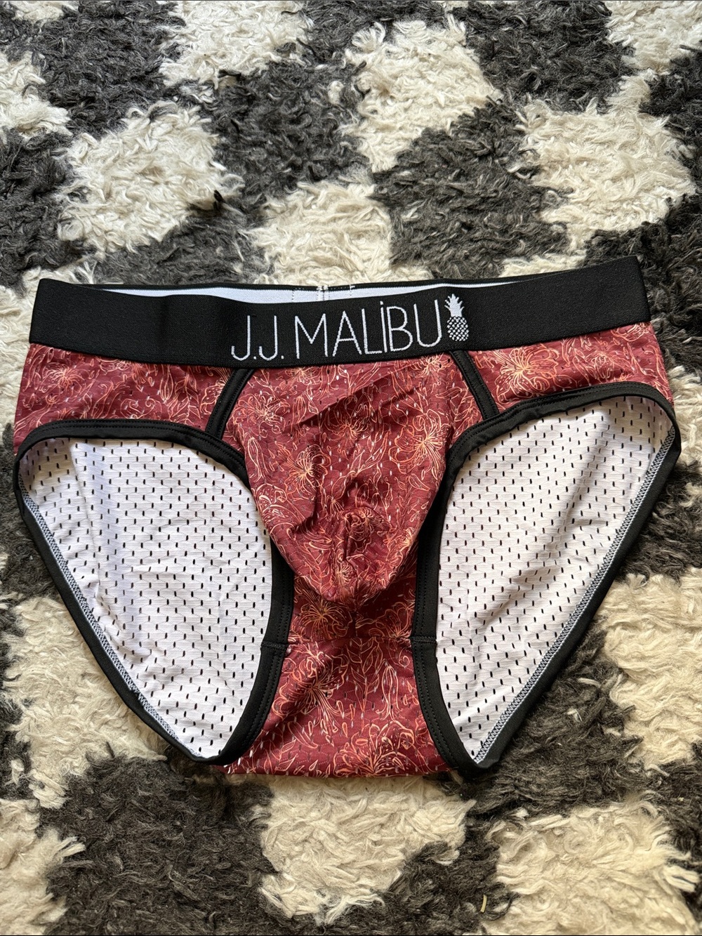 J.J. Malibu Men's Red Patterned Briefs with Black Waistband